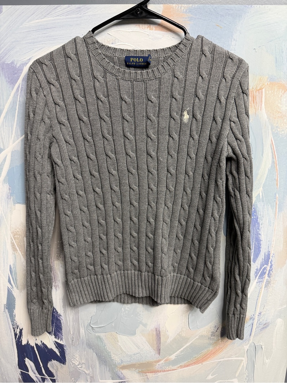 Polo Ralph Lauren 100% Cotton Cable Knit Crewneck Sweater in Gray Small/Petite